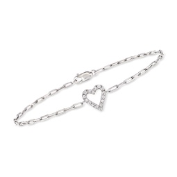 by ross-simons diamond heart paper clip link bracelet in sterling silver