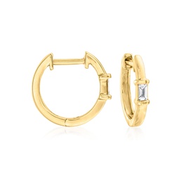 ross-simons baguette diamond-accented huggie hoop earrings in 14kt yellow gold