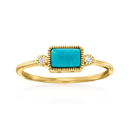 by ross-simons turquoise and diamond-accented ring in 14kt yellow gold