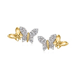 by ross-simons diamond butterfly stud earrings in 14kt yellow gold