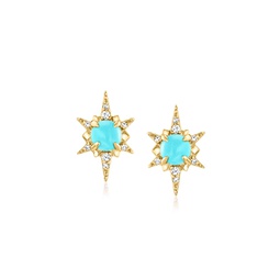 by ross-simons turquoise starburst earrings with diamond accents in 14kt yellow gold