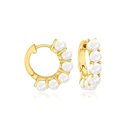 ross-simons 3mm cultured pearl huggie hoop earrings in 14kt gold