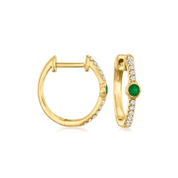 ross-simons emerald and diamond-accented huggie hoop earrings in 14kt yellow gold