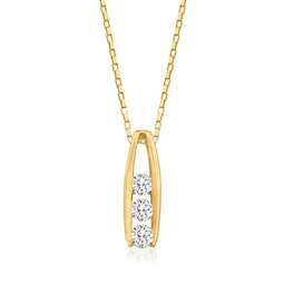 ross-simons channel-set diamond 3-stone pendant necklace in 14kt yellow gold