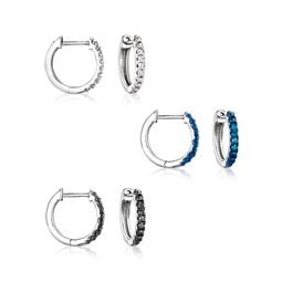 by ross-simons multicolored diamond jewelry set: 3 pairs of huggie hoop earrings in sterling silver