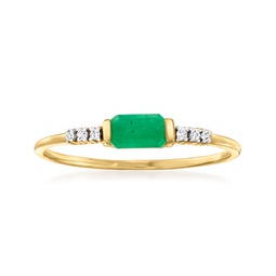 by ross-simons emerald ring with diamond accents in 14kt yellow gold