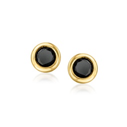 by ross-simons black diamond bezel-set stud earrings in 14kt yellow gold