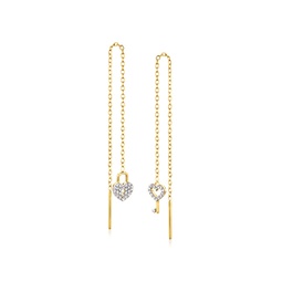by ross-simons diamond lock and key mismatched threader earrings in 14kt yellow gold