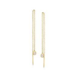 by ross-simons bezel-set diamond threader earrings in 14kt yellow gold