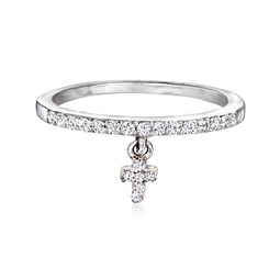 by ross-simons diamond cross charm ring in sterling silver