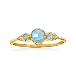 ross-simons swiss blue topaz and diamond-accented ring in 14kt yellow gold