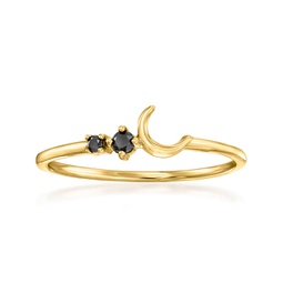 by ross-simons black diamond-accented moon ring in 14kt yellow gold