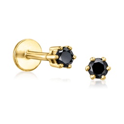 by ross-simons black diamond stud earrings in 14kt yellow gold