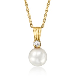 by ross-simons 5-5.5mm cultured pearl pendant necklace with diamond accent in 14kt yellow gold
