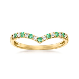 by ross-simons emerald and . diamond chevron ring in 14kt yellow gold