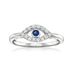 by ross-simons diamond evil eye ring with sapphire accent in sterling silver