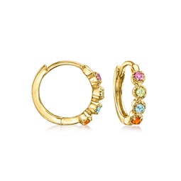 by ross-simons multi-gemstone huggie hoop earrings in 14kt yellow gold