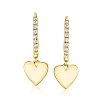 by ross-simons 14kt yellow gold heart hoop drop earrings with diamond accents