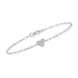 by ross-simons pave diamond heart paper clip link bracelet in sterling silver
