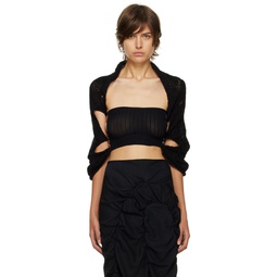 Black Open Knit Tube Top 222434F096002