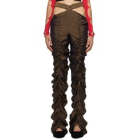 Brown Pleated Cutout Trousers 222434F087003