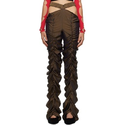 Brown Pleated Cutout Trousers 222434F087003