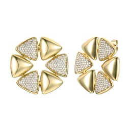 rg large 14k gold plated with diamond cubic zirconia pave modern abstract flower stud earrings