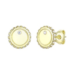 rg 14k gold plated with diamond cubic zirconia pave button stud earrings
