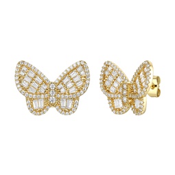 rg 14k gold plated diamond cubic zirconia clusters butterfly stud earrings