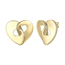 rg large 14k gold plated with diamond cubic zirconia modern abstract flower stud earrings
