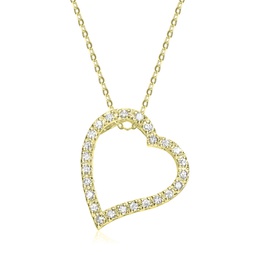 rg 14k gold plated diamond cubic zirconia ribbon heart halo floating pendant necklace