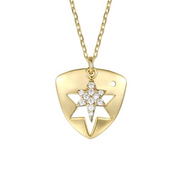 rg 14k gold plated with diamond cubic zirconia laser-cut 6-pointed star triangle shield double pendant charm necklace