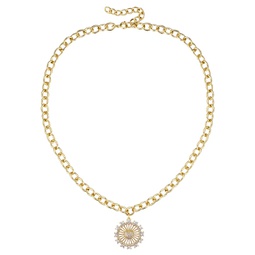 rg 14k gold plated with diamond cubic zirconia sunshine flower pendant curb chain adjustable necklace