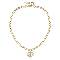 rg 14k gold plated with diamond cubic zirconia sunshine heart pendant curb chain adjustable necklace