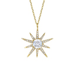 rg 14k gold plated with diamond cubic zirconia 10-point starburst pendant necklace