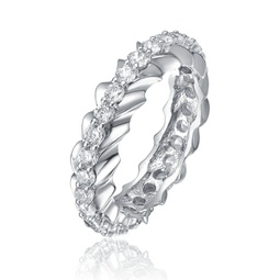 rhodium plated oval cubic zirconia band ring