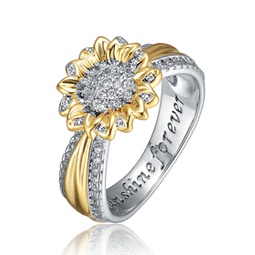 rhodium and 14k gold plated cubic zirconia nature inspired ring