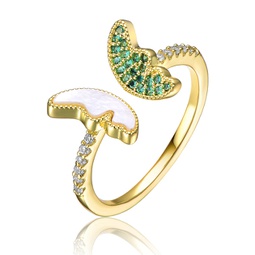 gold plated green cubic zirconia bypass ring