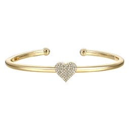 rg 14k gold plated with diamond cubic zirconia heart pave open cuff bangle bracelet