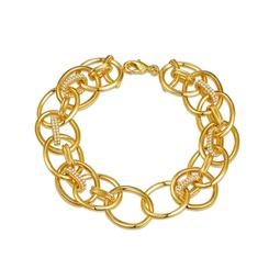 14k yellow gold plated with diamond cubic zirconia double entwined cable chain bracelet