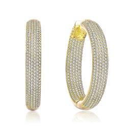 ra gold plated clear round cubic zirconia pave hoop earrings