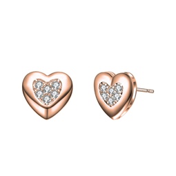 ra 14k yellow gold plated with 0.18ctw cubic zirconia pave heart stud earrings