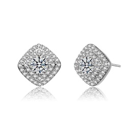 ra cubic zirconia pave square shape stud earrings - rhodium plated