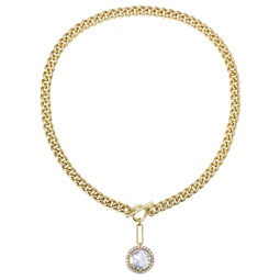 rg 14k gold plated with diamond cubic zirconia cluster drop curb chain necklace w/ toggle clasp