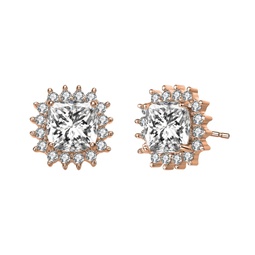 ra white gold plated clear round and radiant cubic zirconia square stud earrings