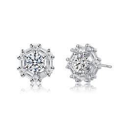 ra rhodium plated with round and sapphire blue baguette cubic zirconia stud earrings