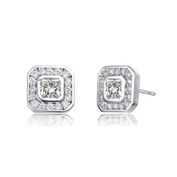 ra exclusive rhodium plated cubic zirconia square stud earrings