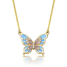 rg young adults/teens 14k yellow gold plated with shades of amethyst cubic zirconia blue enamel butterfly pendant necklace