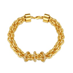 14k yellow gold plated with diamond cubic zirconia triple circle round woven braided link chain bracelet