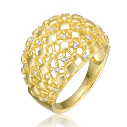 rg 14k yellow gold plated with cubic zirconia dome-shaped textured nugget ring